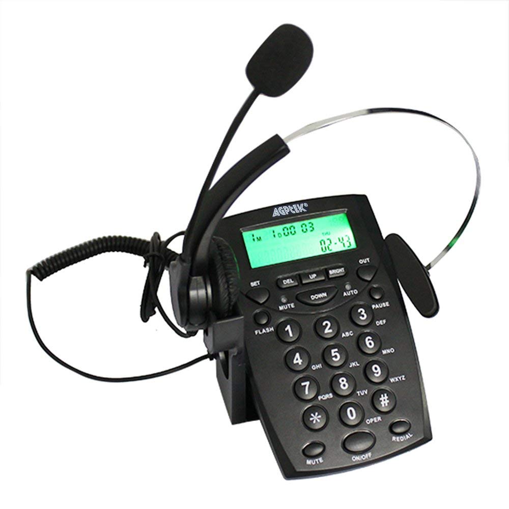 Business/Call center Telephone with Headset (Voice Recorder Port Available & Connect to the PC to Record)